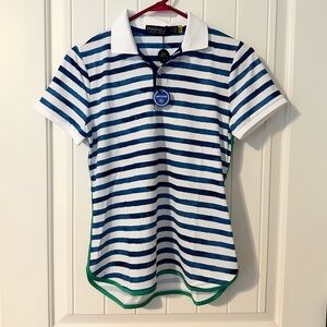 NWT Polo Golf Ralph Lauren Wicking Royal Blue Striped shirt women’s size small